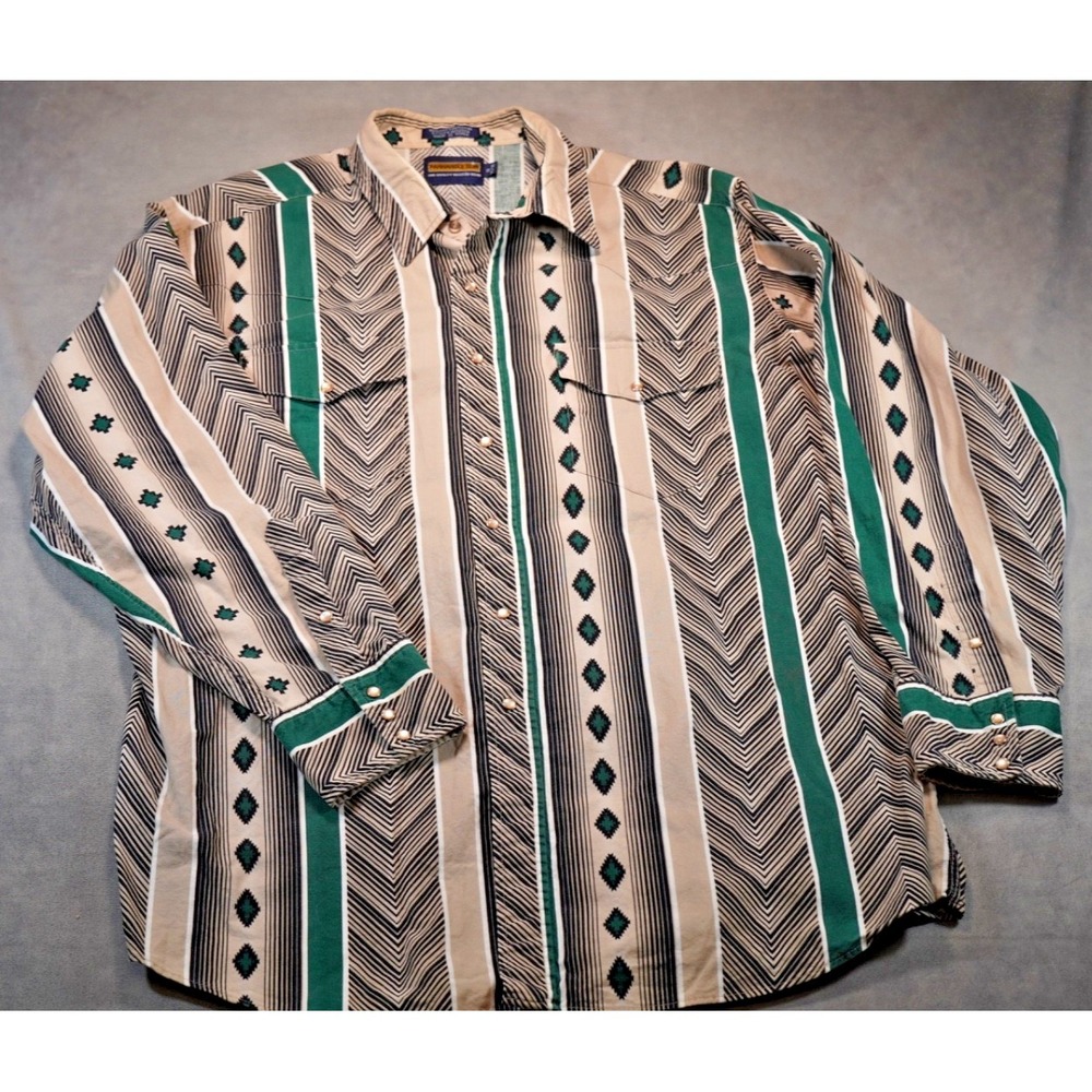 VTG Panhandle Slim Western Shirt Mens 18x35/36 XL Pearl Snap Geometric Striped